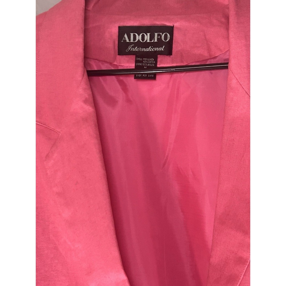 Adolfo International Womens M Pink Linen Blend Blazer 1 Button Lined Jacket - Picture 3 of 6